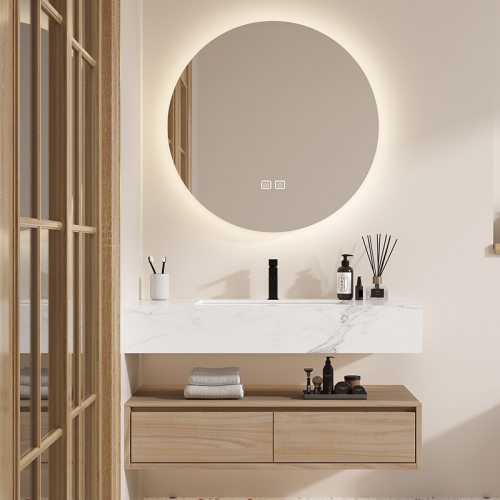 Hotel Floating Vanity Cabinet Unit with light Mirror for Modern Bathroom Furniture
