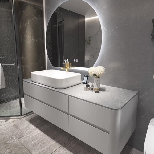European style customized white lacquer Luxury bathroom vanity with double basin