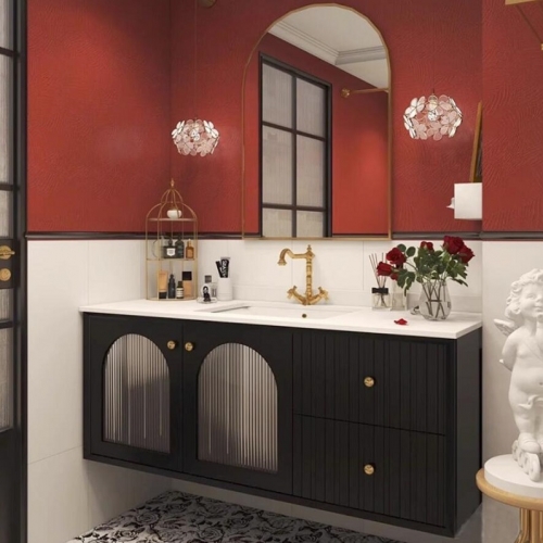 Luxury French Style Wood Marble Top grey painting Bathroom Vanity