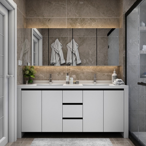 Floor standing white lacquer modern bathroom vanity with light mirror