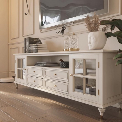 White solid wood woooden TV stand living room cabinets free standing