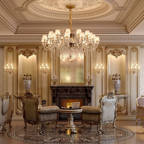 Luxury classic solid wood  wall panel living room whole house custom design furniture cabinets