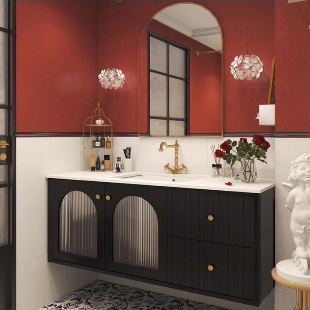 Luxury French Style Wood Marble Top grey painting Bathroom Vanity