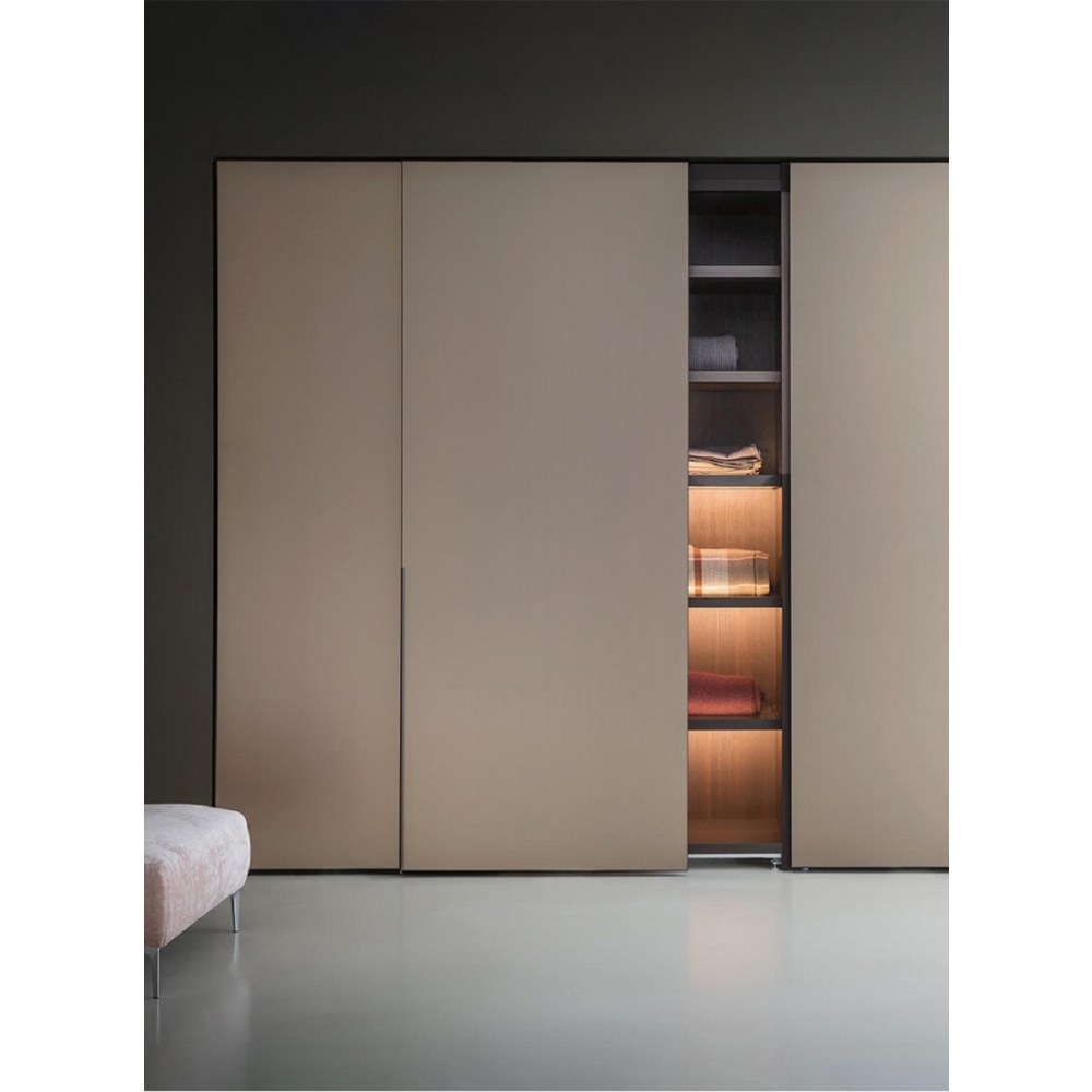 Pink MDF/plywood sliding door modern wardrobe closet with organizers
