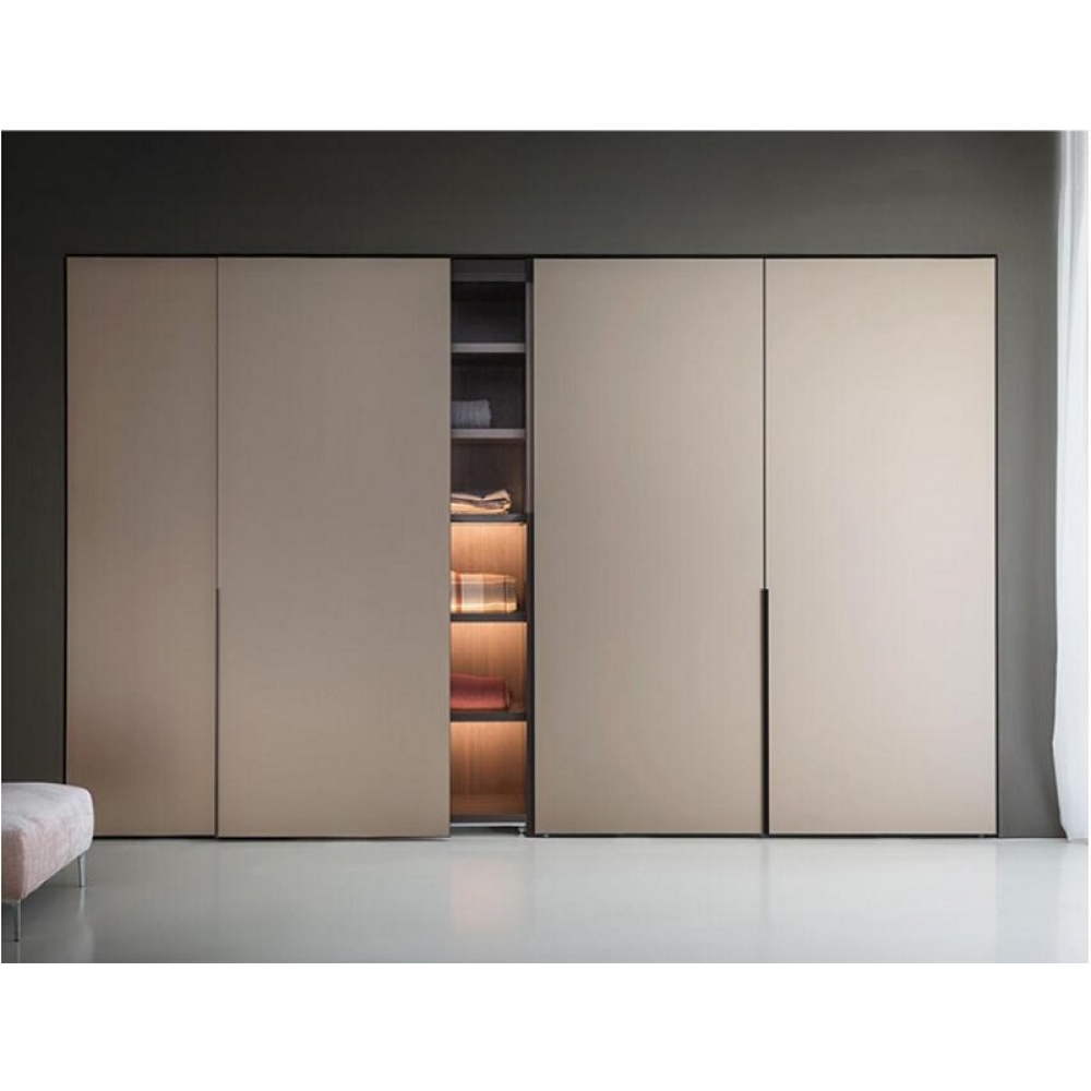 Pink MDF/plywood sliding door modern wardrobe closet with organizers
