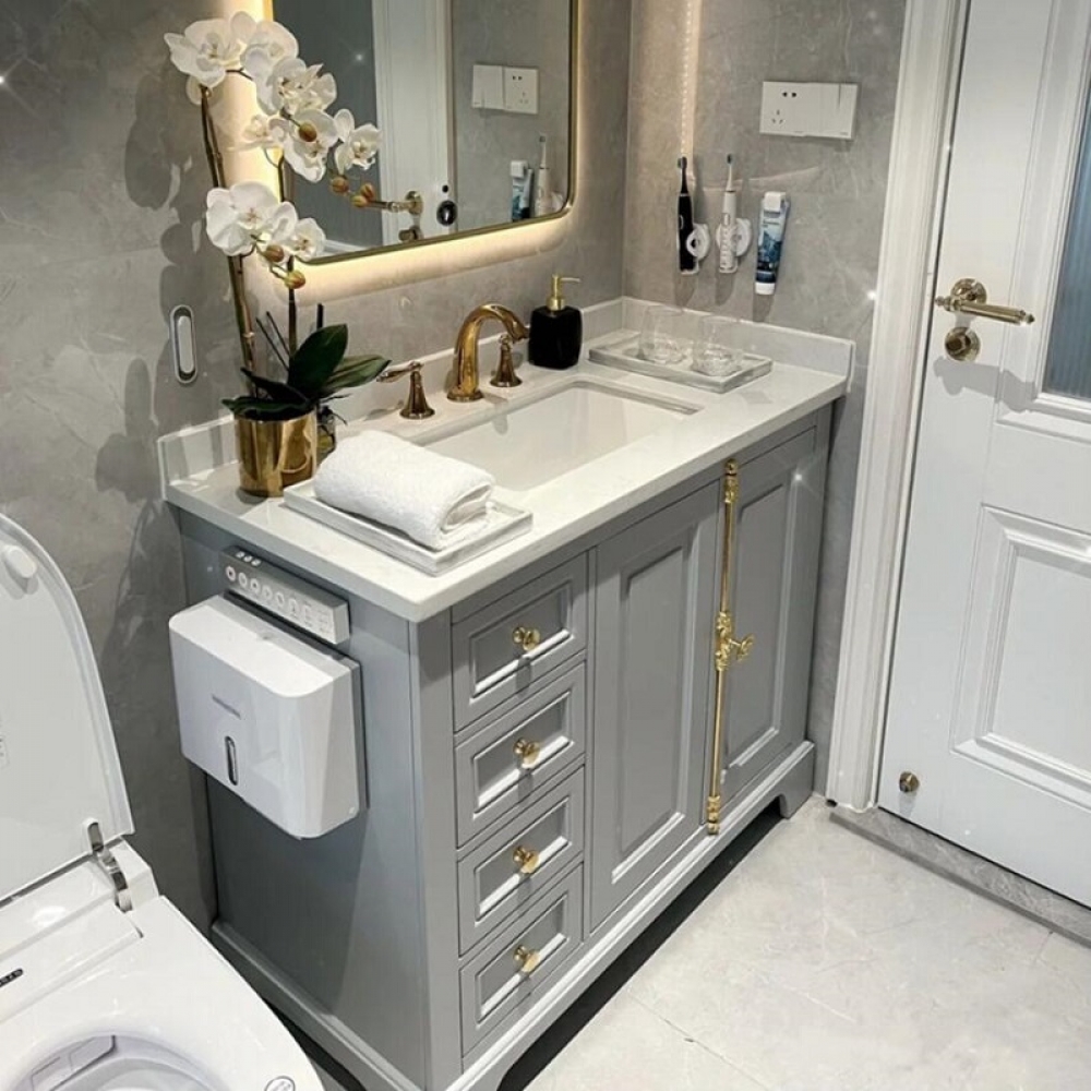 Traditional Solid Wooden Custom Floor Standing Bathroom Vanities with light mirror