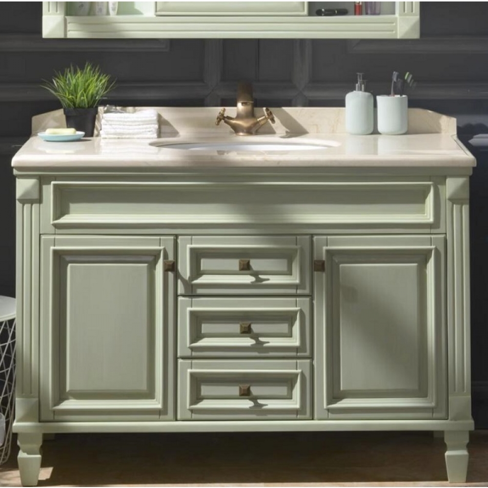 White green single Sink Marble Bathroom Cabinet Modern free standing Washroom Solid Wood Vanity set