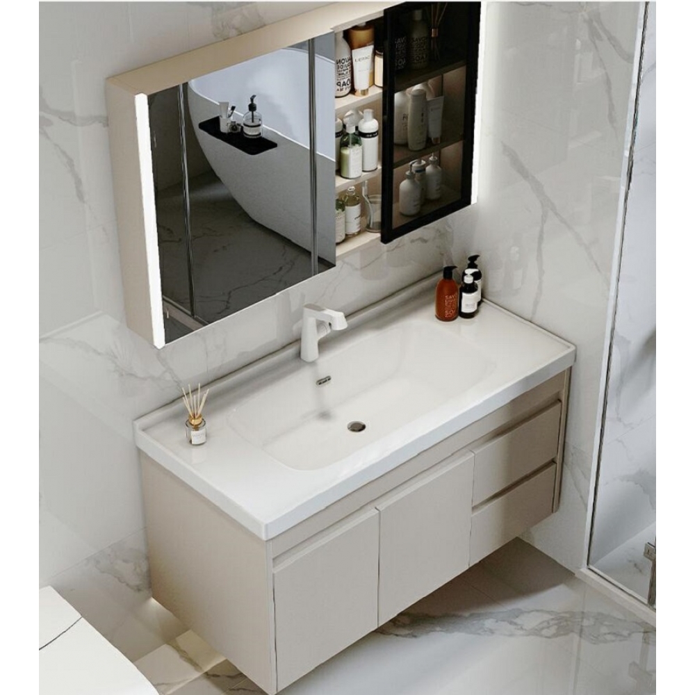 White Lacquer Floating Cabinet Basin Wall Mounted Modern Bathroom Vanity  With Smart Mirror