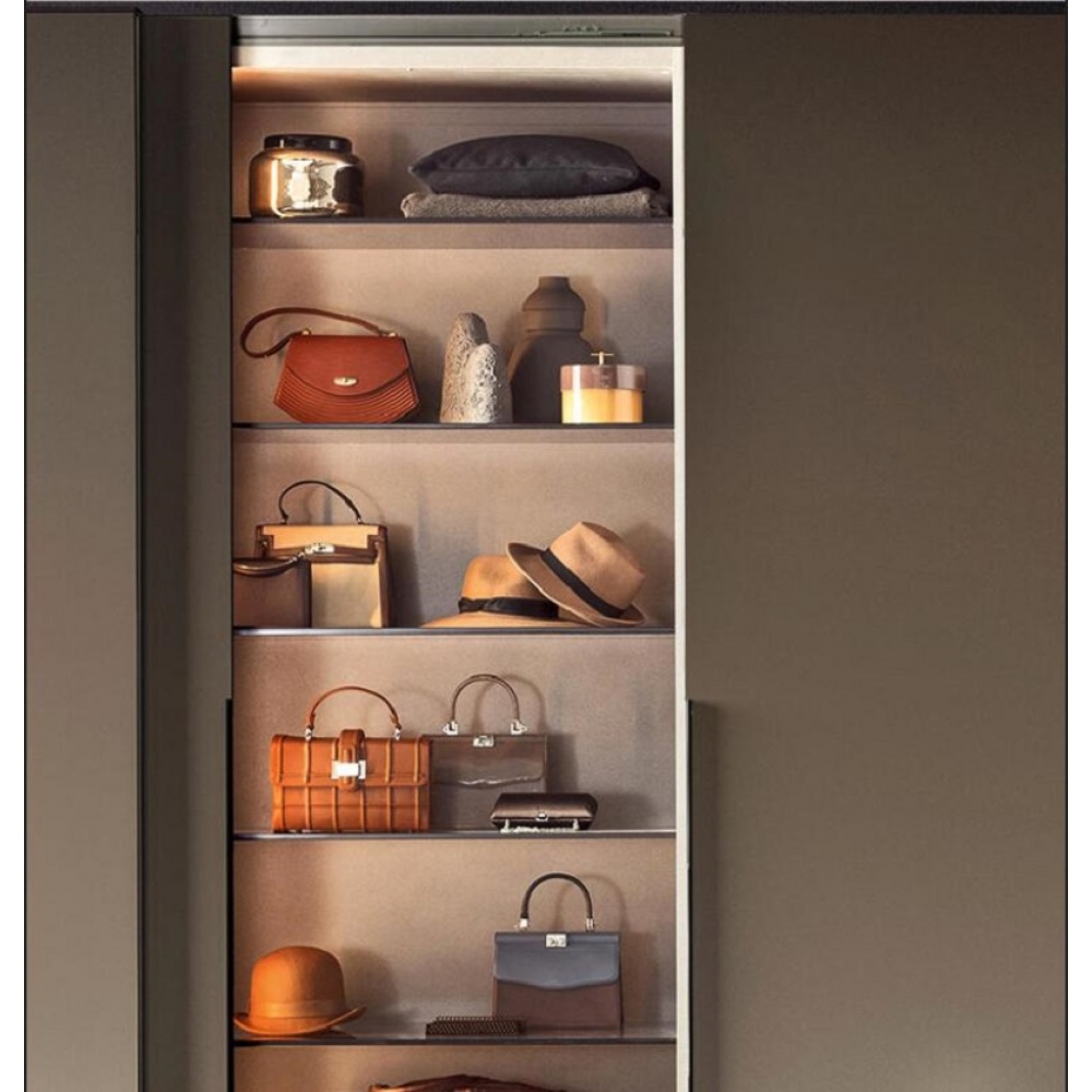Pink MDF/plywood sliding door modern wardrobe closet with organizers