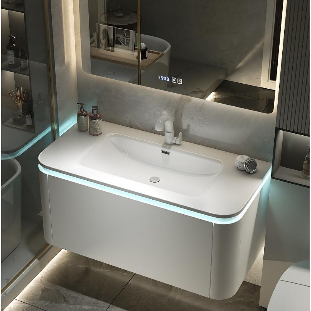 LED Mirror Light wihte lacquer arc-shaped Bathroom Sets Modern Luxury Bathroom Vanity