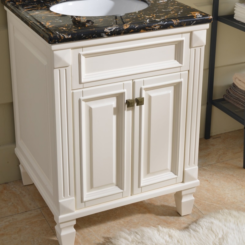 White green single Sink Marble Bathroom Cabinet Modern free standing Washroom Solid Wood Vanity set
