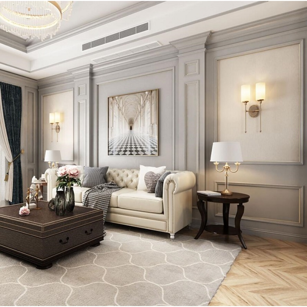 Grey solid wood wall panel system American style wooden decoration panle for house and hotel