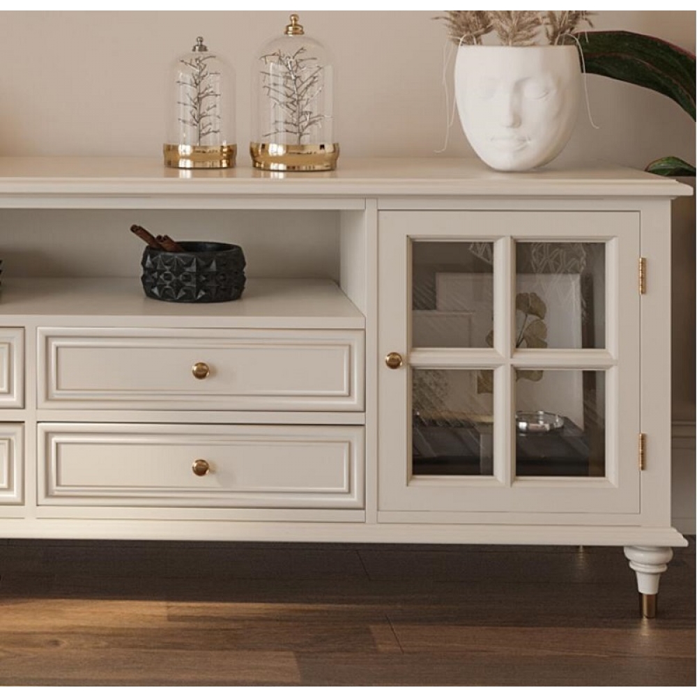 White solid wood woooden TV stand living room cabinets free standing