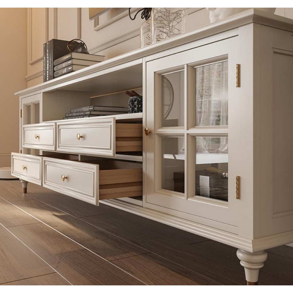 White solid wood woooden TV stand living room cabinets free standing