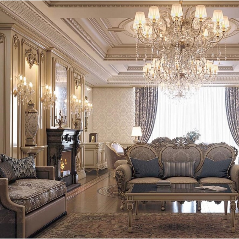 Luxury classic solid wood  wall panel living room whole house custom design furniture cabinets