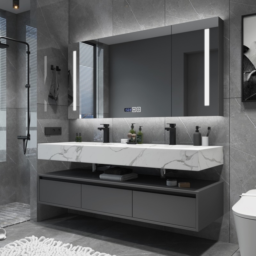 Elegant customized antiqu marble Luxury bathroom vanity with double wash hand basin