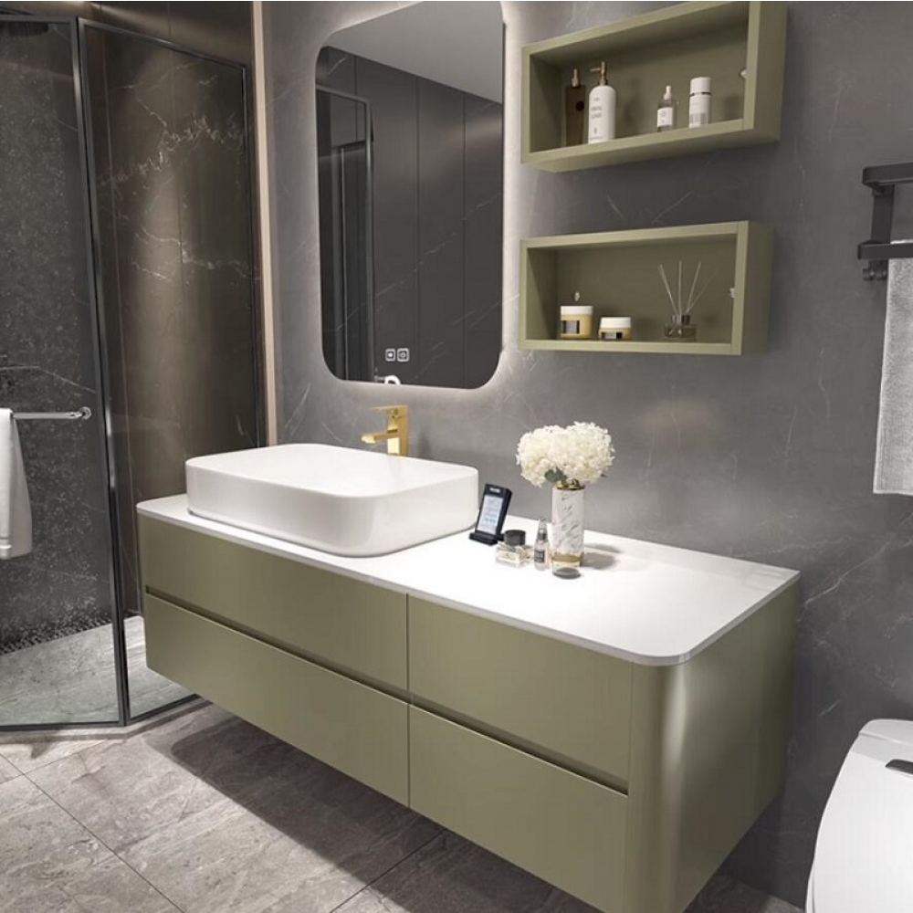 European style customized white lacquer Luxury bathroom vanity with double basin