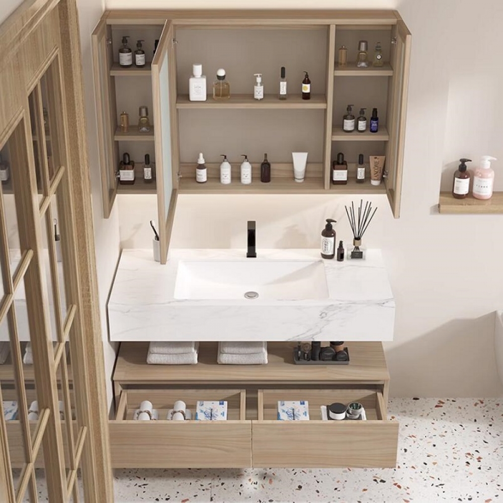 Hotel Floating Vanity Cabinet Unit with light Mirror for Modern Bathroom Furniture
