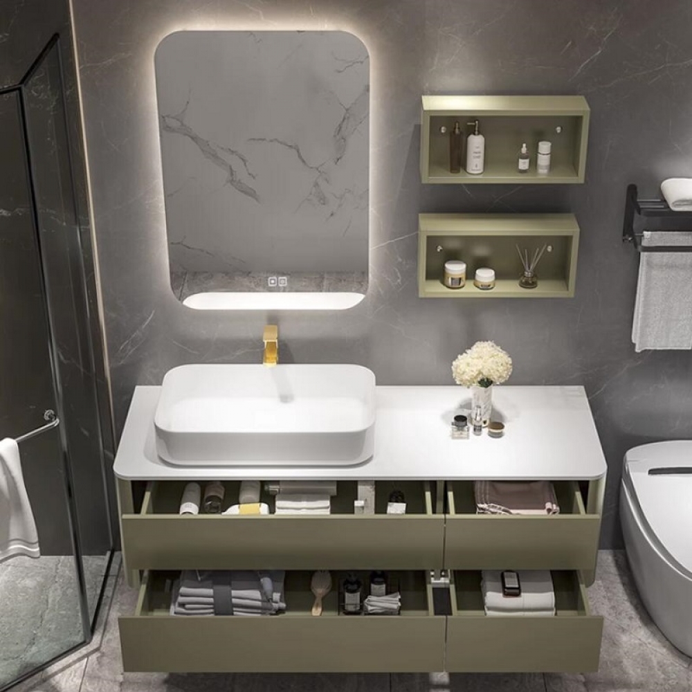 European style customized white lacquer Luxury bathroom vanity with double basin