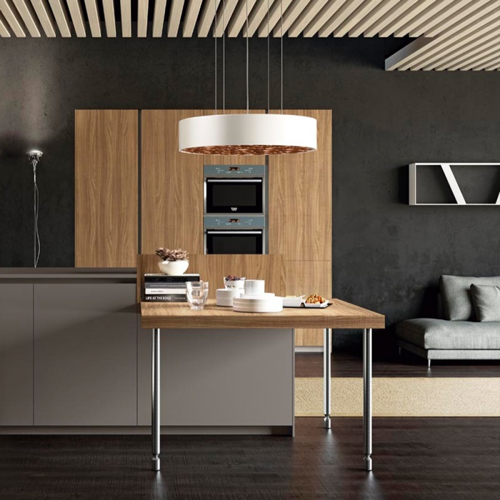 Hot Modern Design Lacquer white kitchen cabinets mixing with wood veneer wall unit